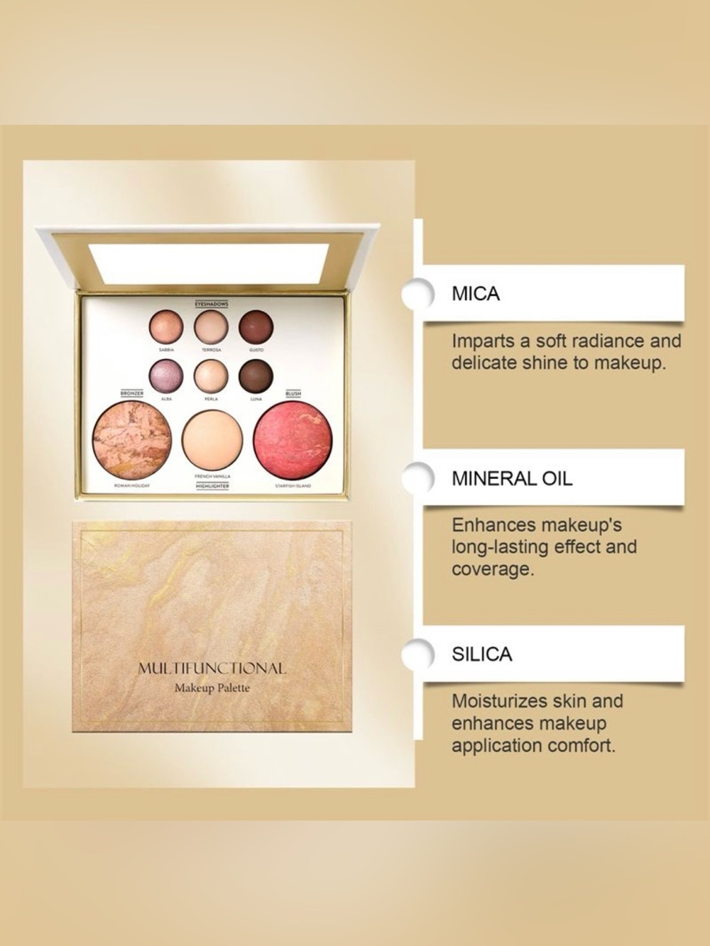 Multifunctional Makeup Palette with Eyeshadow, Blush, Bronzer, and Highlighter